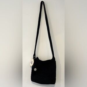 The SAK Crochet Shoulder Bag Vintage 90s Woven Crossbody Purse Boho Knit Black